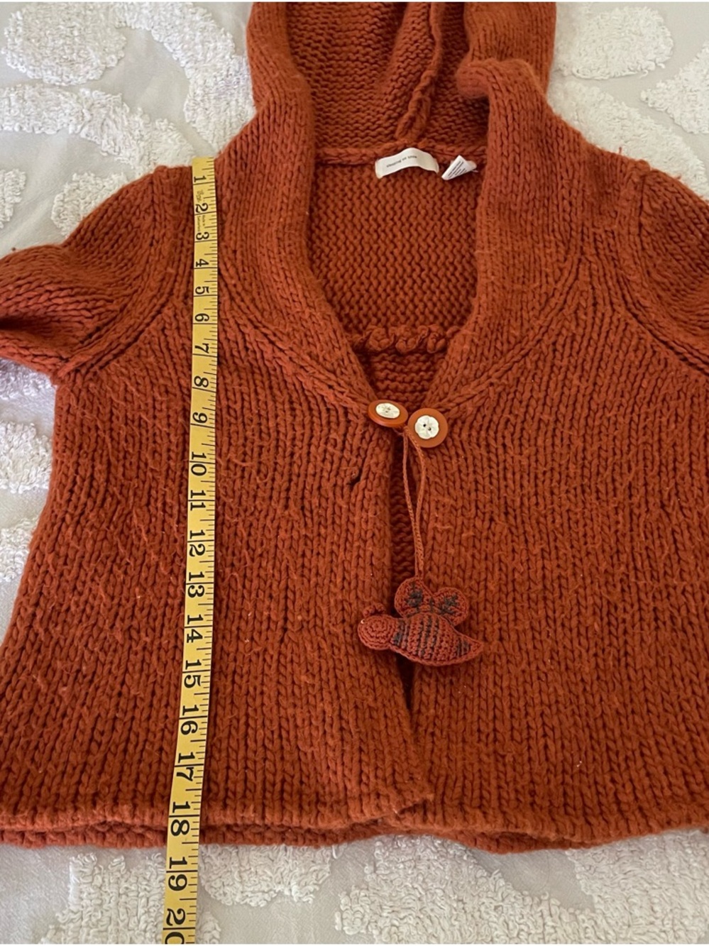 Anthropologie Hooded Chunky Knit Cropped Cardigan Rust Fall Colors Boho - Picture 16 of 16